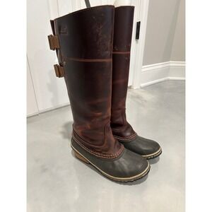 Sorel Slimpack Women 6.5 Brown Leather Tall Riding Duck‎ Boots NL2321-261
